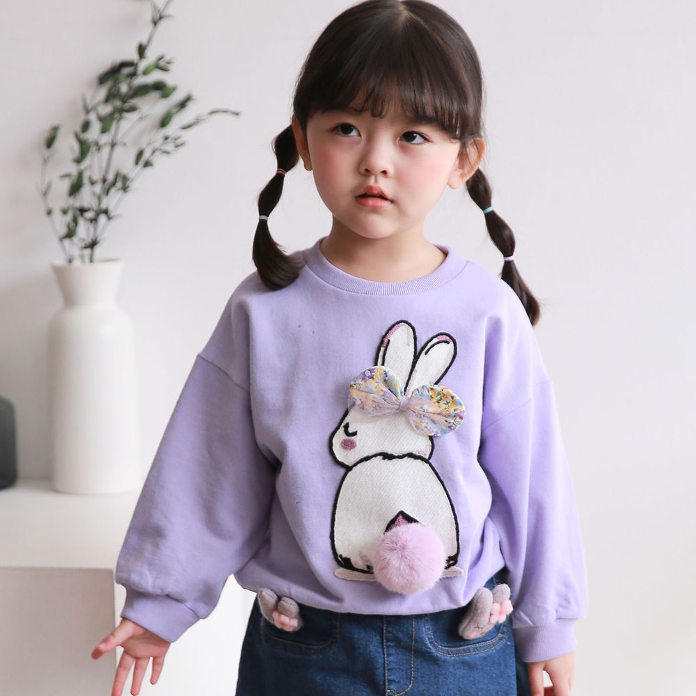 韓國 Coco rabbit - 立體兔尾巴大學T-紫
