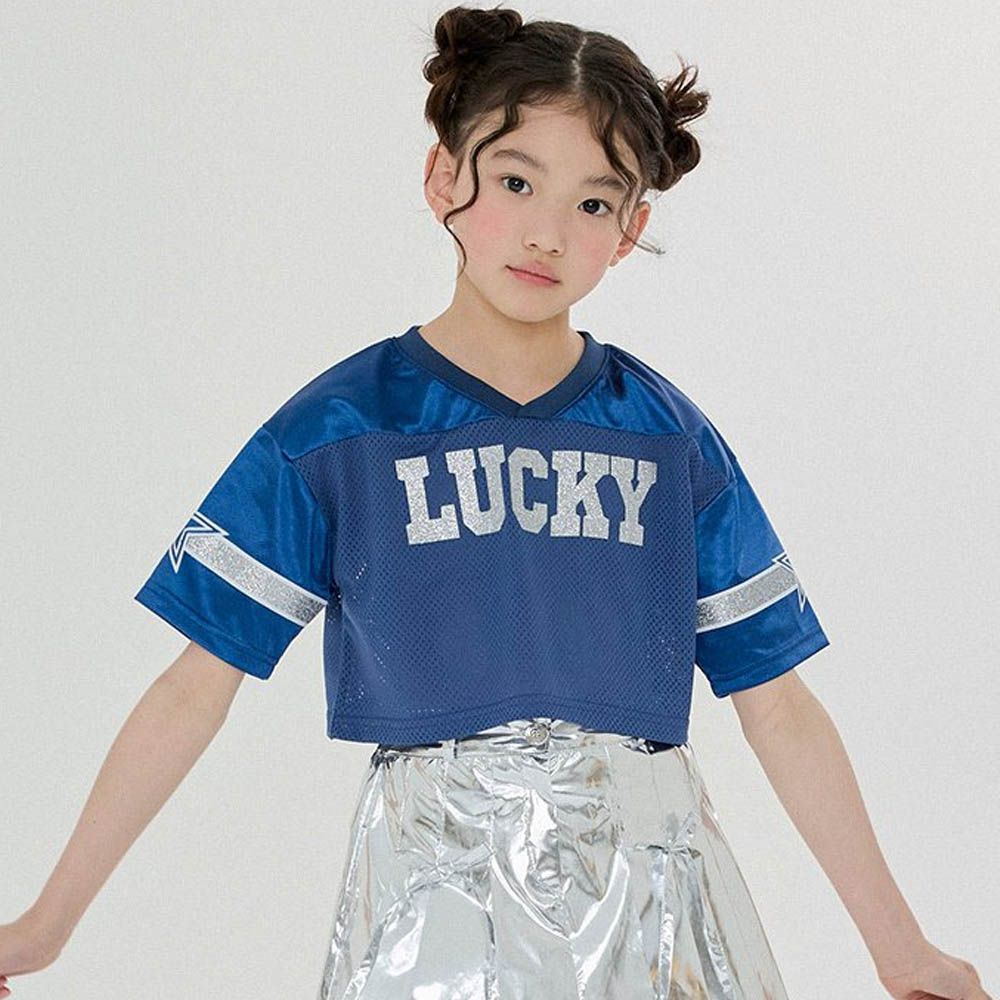 光澤感網眼洞洞運動風上衣-寶藍