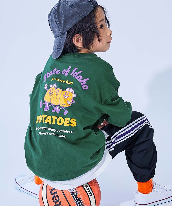 日本 devirock - 100%棉 定番印花寬版長袖上衣-NERA-酒紅