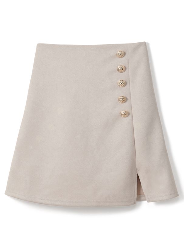 日本 GRL - 側排釦顯瘦小開衩A字短裙(附安全褲)-杏