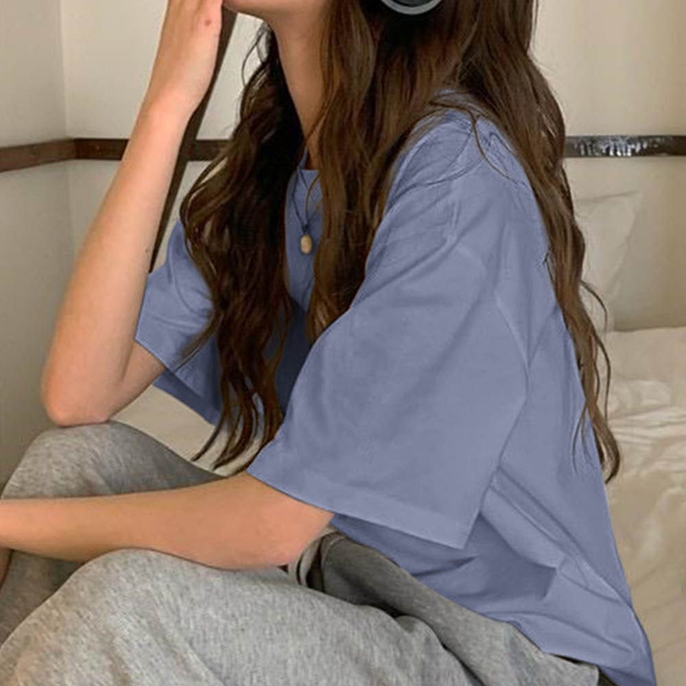 胸前口袋百搭短袖上衣-藍 (F)