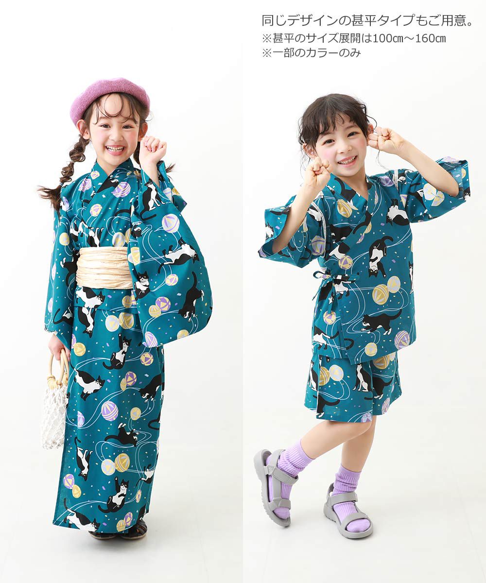 日本 devirock - 純棉夏日祭典花朵浴衣兵兒帶2件組-繽紛貝殼-藍綠