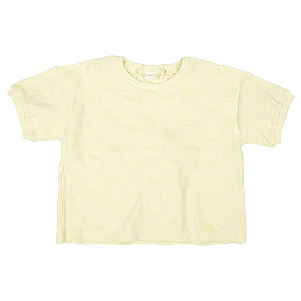 短袖毛巾布緹花T恤-奶油色