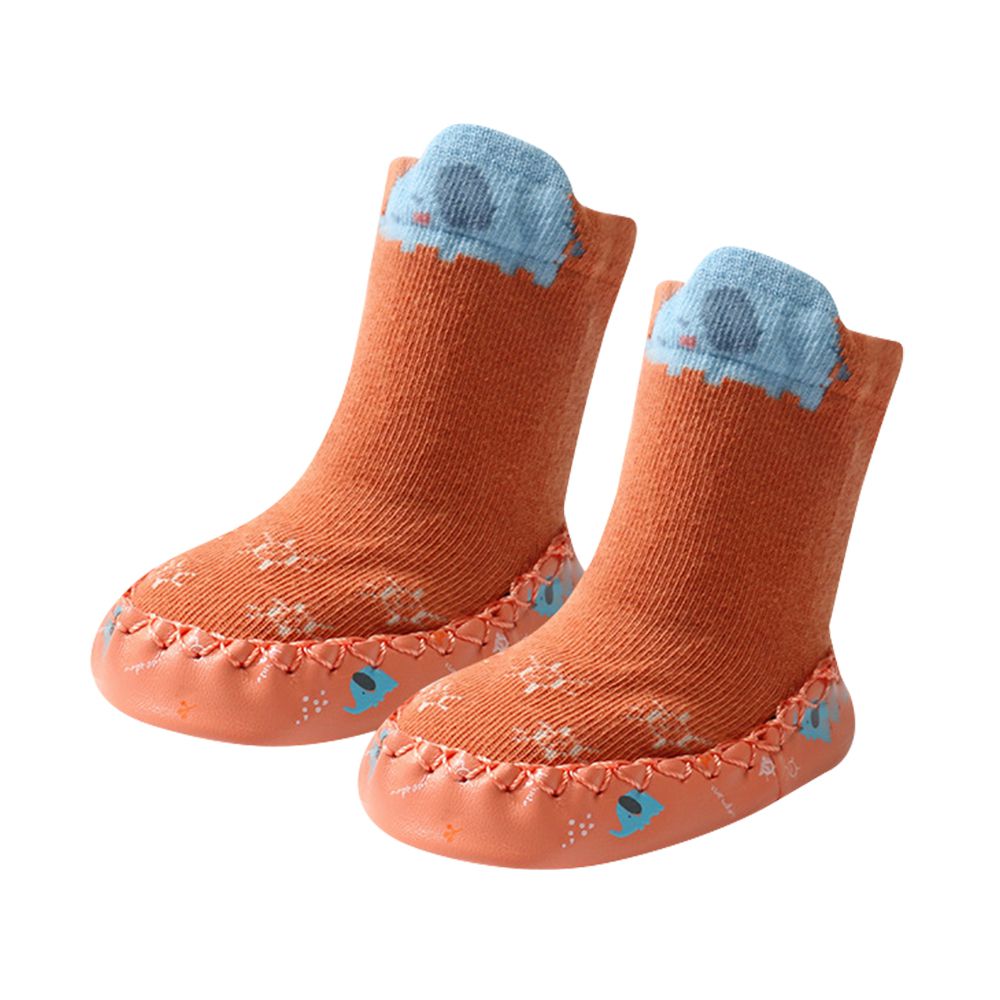 JoyNa - 2雙入-寶寶襪 印花包邊點膠 室內學步鞋-橘色大象+隨機1雙