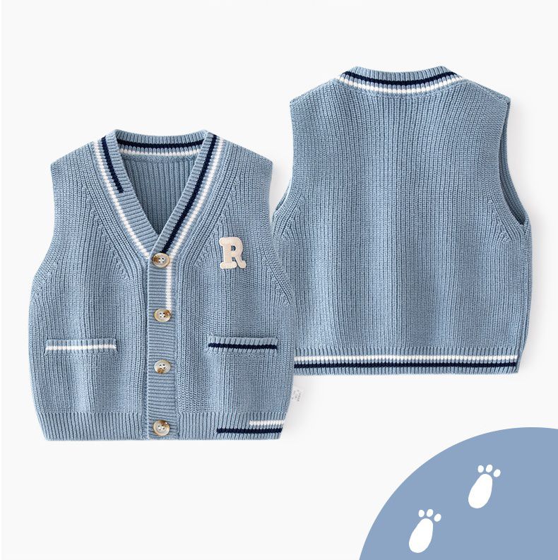 好搭V領鈕釦針織背心-灰色