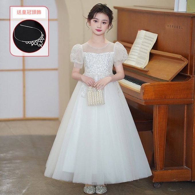 畢業典禮氣質柔美刺繡珠片公主袖長禮服