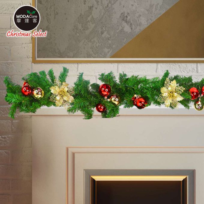 MODACore 摩達客 - 摩達客台製9呎(270cm)聖誕裝飾樹藤條 (紅金色系) (可彎曲調整/可掛門邊/窗邊/牆沿) 本島免運費