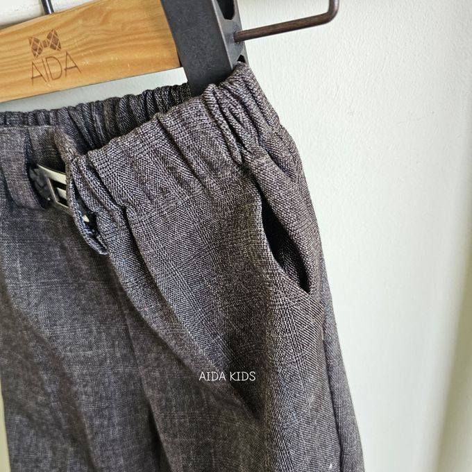 韓國 AIDA - 裝飾腰帶鬆緊腰直筒長褲-摩卡咖