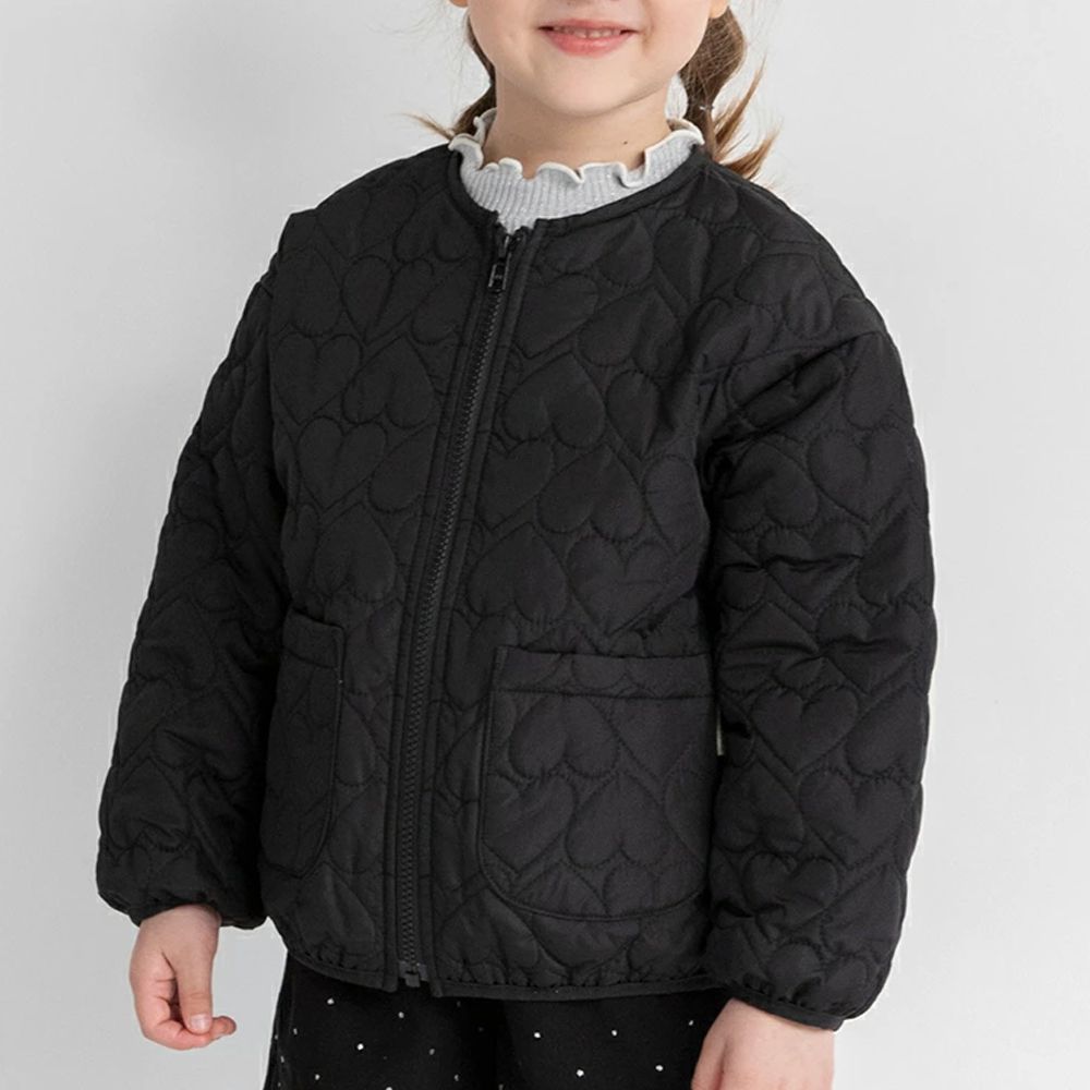 甜美心型絎縫輕盈保暖無領外套(可機洗)-黑