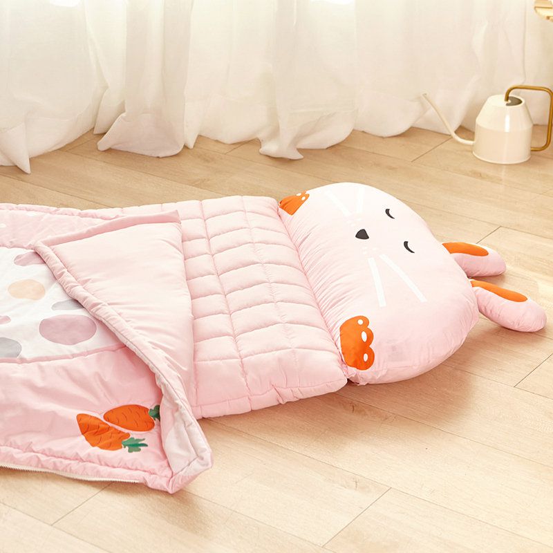 正韓Hello HiZoo - 純手工製莫代爾防蟎抗菌動物兒童睡袋(枕頭+睡墊+被子+收納袋)-粉紅兔