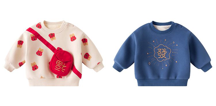 加絨喜氣洋洋長袖上衣-福氣熊熊-紅色