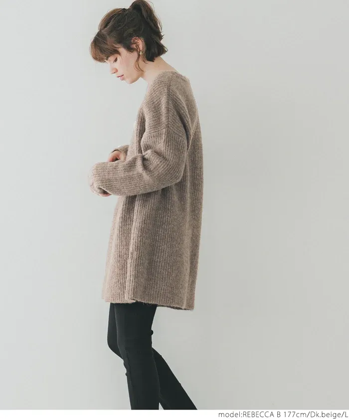 日本 COCA - ふあふあ 柔軟長版寬鬆毛衣-卡其