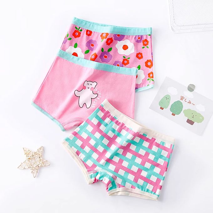 小 pipi - 有機純棉兒童四角平口內褲3件組_女童-繽紛小熊