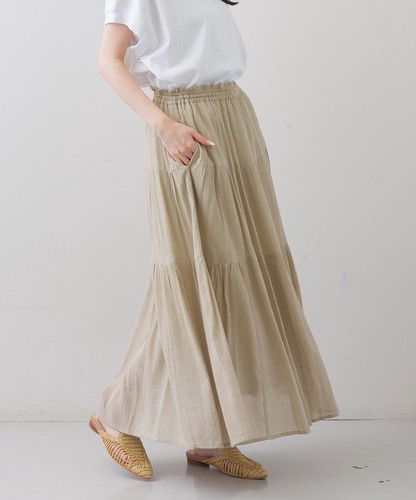 日本 Bou Jeloud - 細緻楊柳層次飄逸長裙-橄欖綠