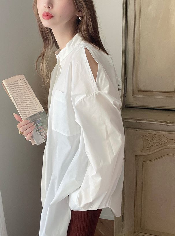 日本 GRL - 慵懶風露肩襯衫/薄外套-天使白