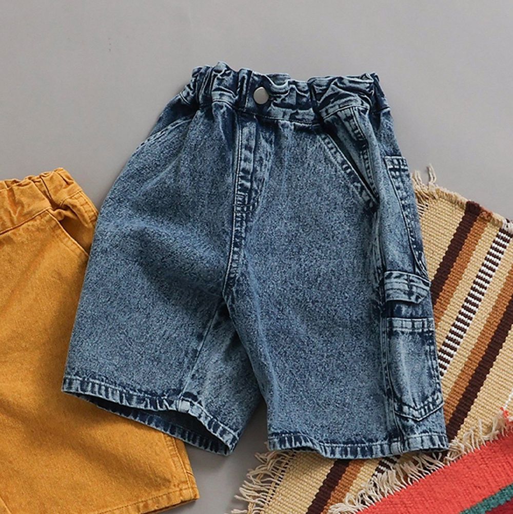 舒適挺版帥氣丹寧五分褲-深藍