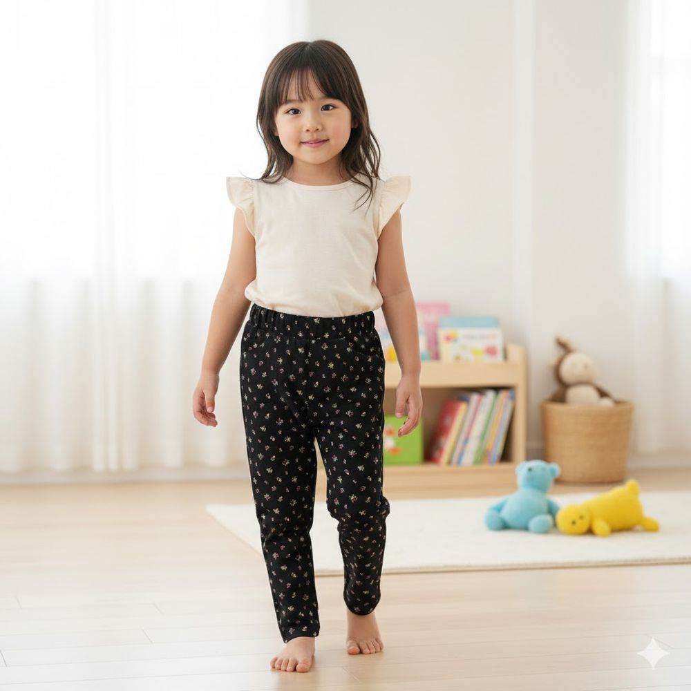 10分經典褲 刷毛內裡-一般合身款 花紋-黑色