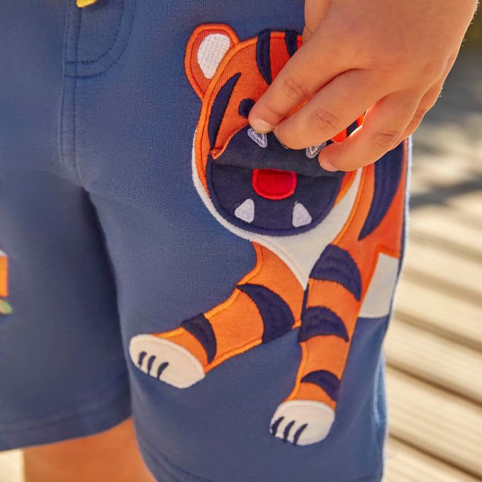 英國 JoJo Maman BeBe - 超優質嬰幼兒/兒童100%純棉綁繩短褲-老虎