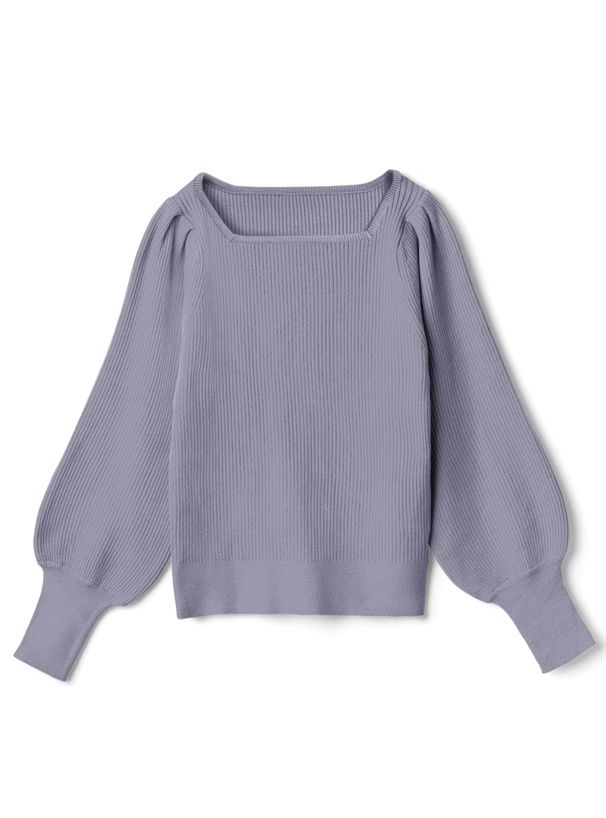 日本 GRL - 百搭方領彈性針織上衣-咖啡