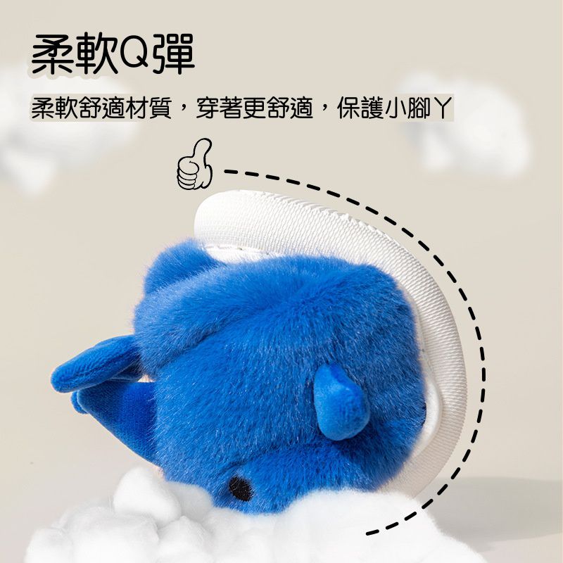 (兒童)立體造型毛絨暖暖室內拖鞋-鯊魚-藍色