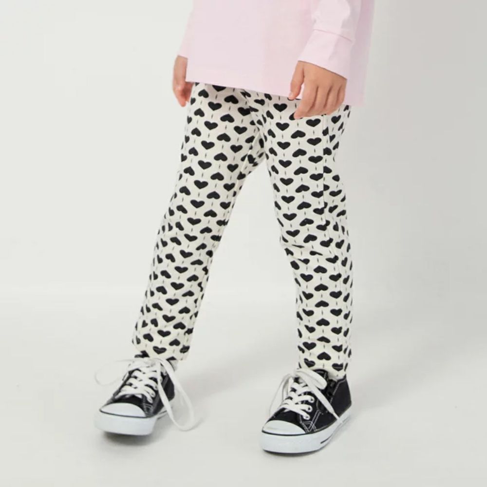 定番超彈力百搭長褲-黑色愛心-象牙白