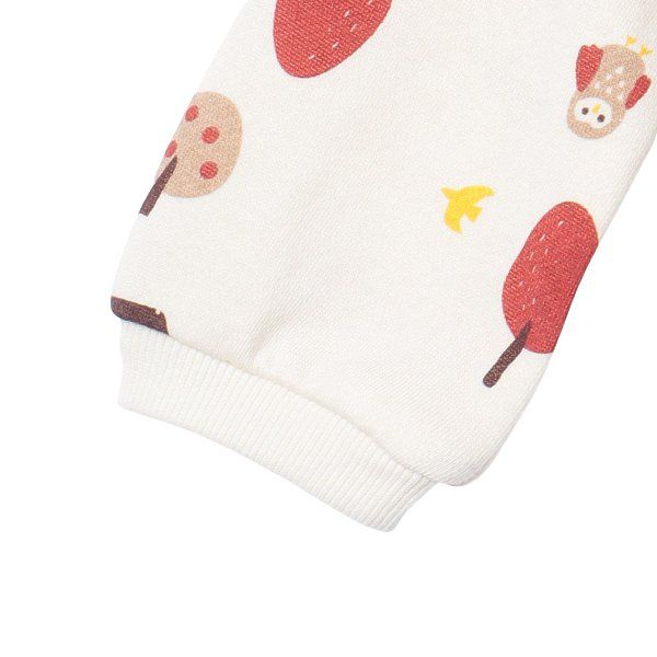 日本西松屋 - 裏毛圓領印花長袖上衣-小熊秋季-米杏