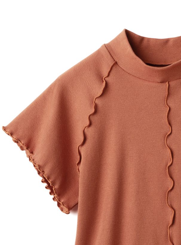 日本 GRL - 微立領木耳邊短袖上衣-橘