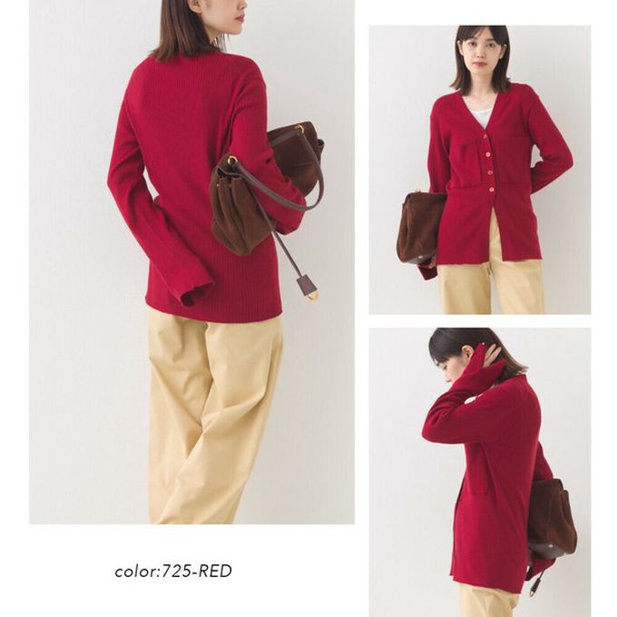 日本 OMNES - 都會感V領排扣混嫘縈針織外套-紅