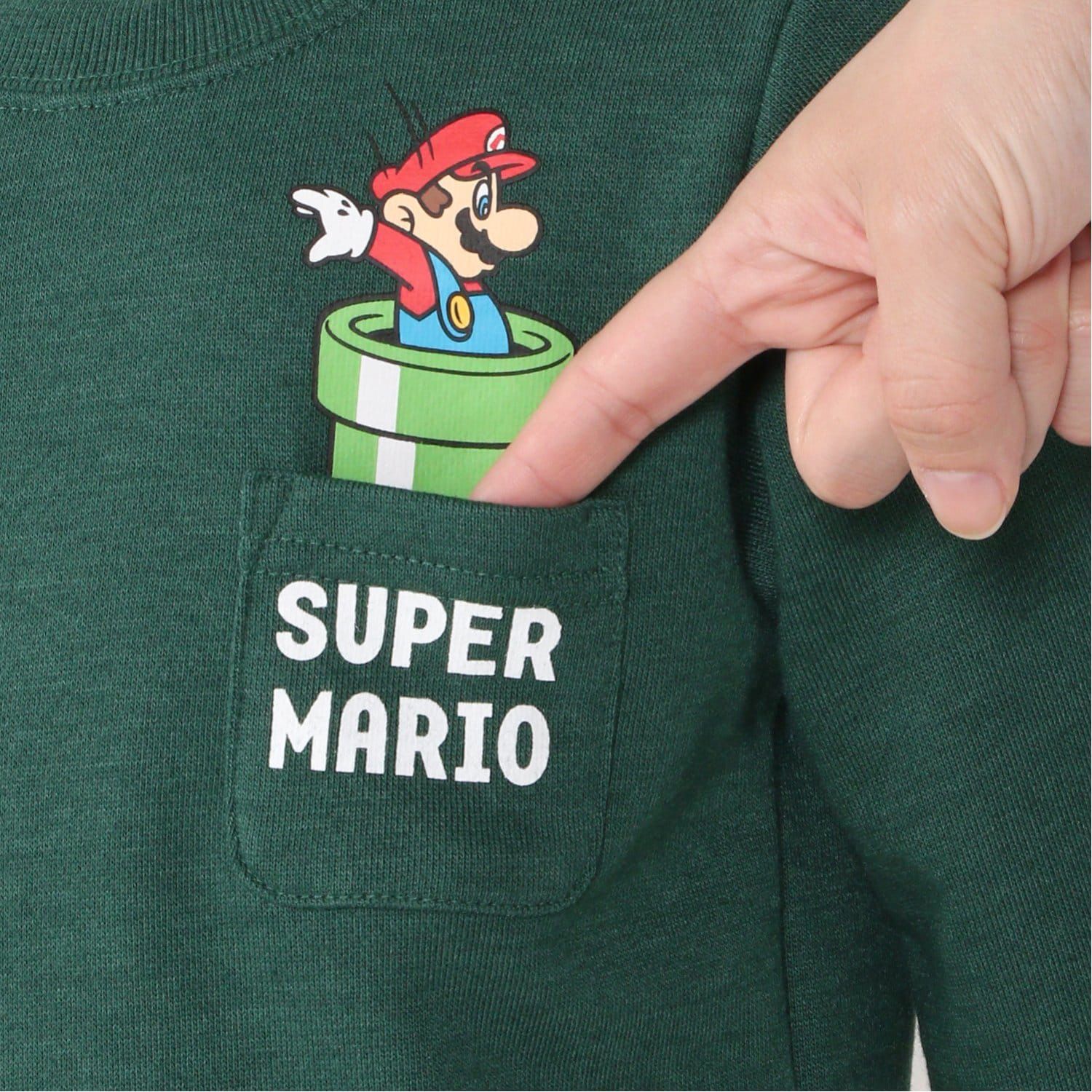 日本千趣會 - Nintendo系列 印花圓領長袖上衣-瑪利歐水管-簡約黑