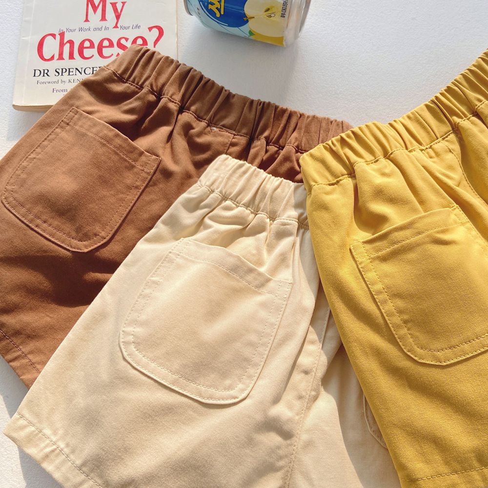 腰鬆緊休閒百搭短褲-杏色