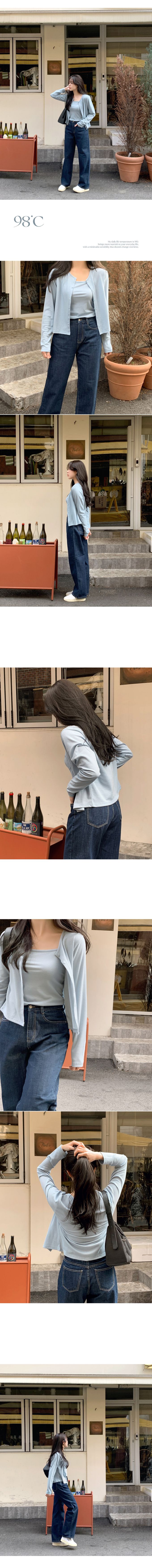 韓國 98doci - 簡約風格兩件式細肩帶背心/外套-天藍