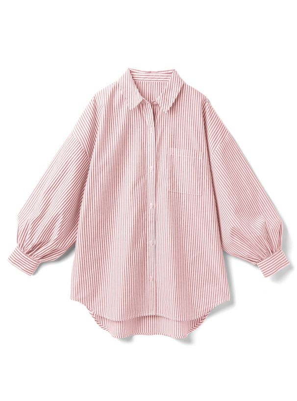 日本 GRL - 聯名款 經典直條紋長袖襯衫-凱蒂綠 (F)