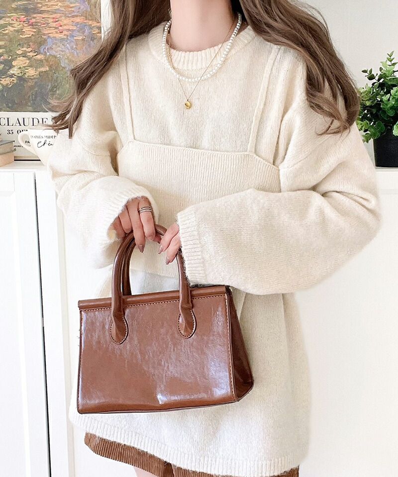 日本 Classical Elf - 二件式針織修身長版上衣+細肩背心-可可卡其