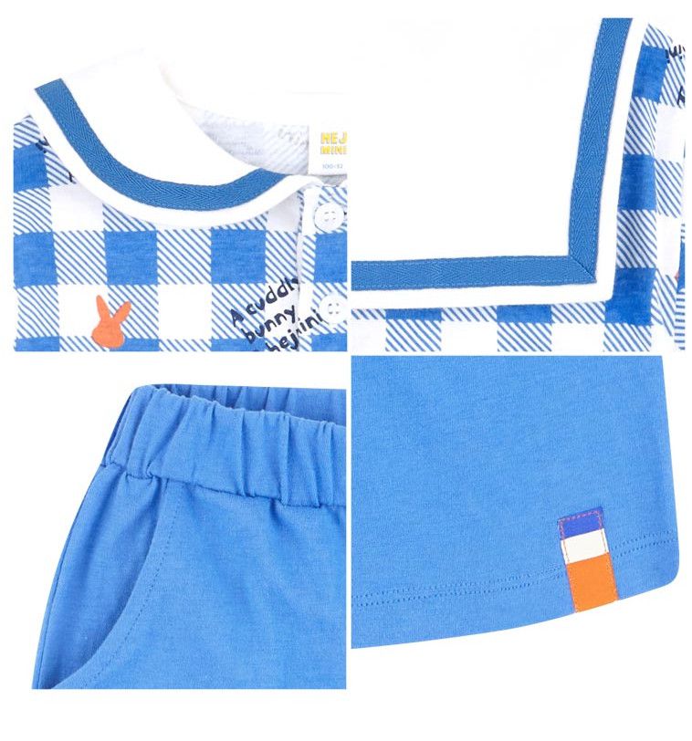 韓國 HEJMINI - 兔子徽章格子套裝-藍