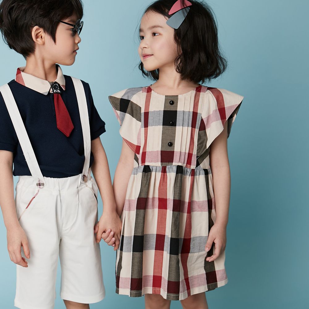 韓國 Coco Bang - 立體寬袖英倫格紋洋裝