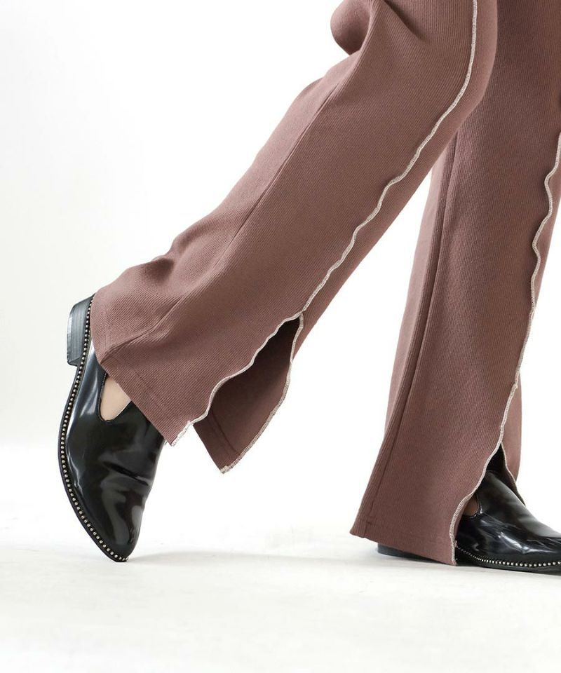 日本 zootie - 木耳滾邊前開衩寬褲-淺卡其