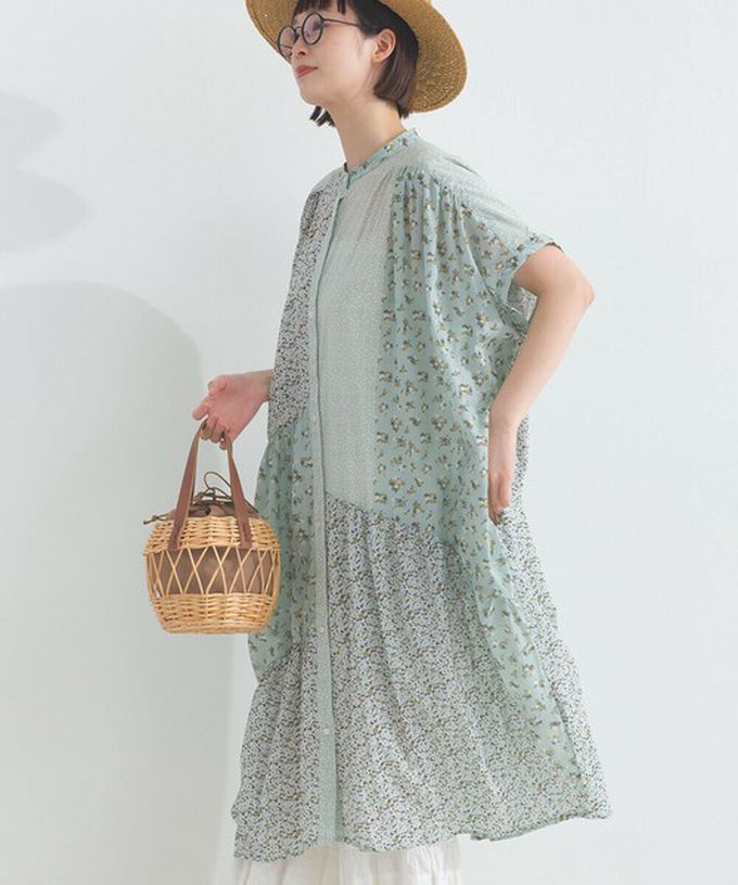 日本 Lupilien - 純棉巴里紗花朵拼布襯衫式洋裝-黃