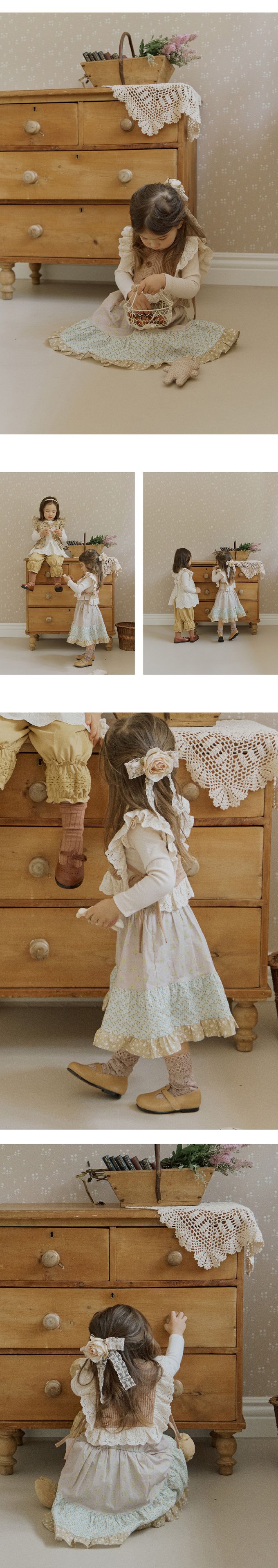 韓國 Puellaflo - 鬆緊腰花園拼布蛋糕裙-藕紫