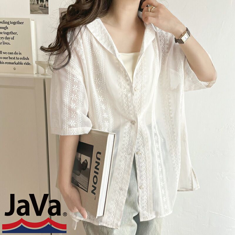 日本 Classical Elf - 空氣感花刺繡短袖襯衫-摩卡