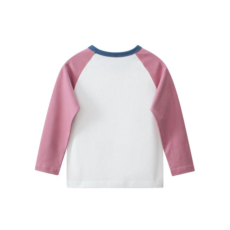 純棉圓領薄長袖上衣-彩繪狗狗-米白+粉