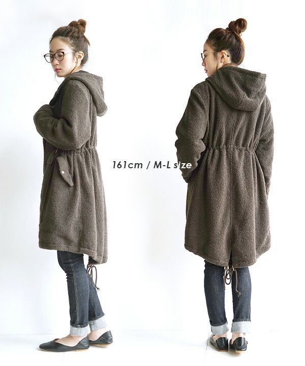 日本 zootie - SunnyHeat 保暖蓄熱泰迪熊收腰長版連帽外套-象牙白