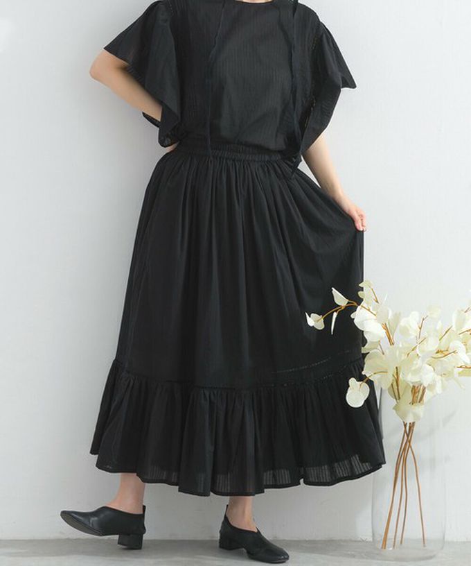 日本 Lupilien - 100%印度棉 飄逸緹花下擺鬆緊長裙-黑