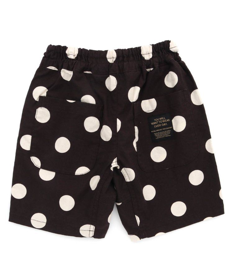 日本 BREEZE - 滿版印花腰束口休閒短褲-圓點-炭黑