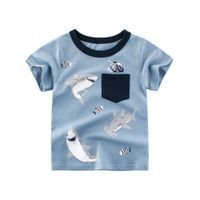27KIDS - 純棉短袖上衣-鯊魚家族-霧藍色