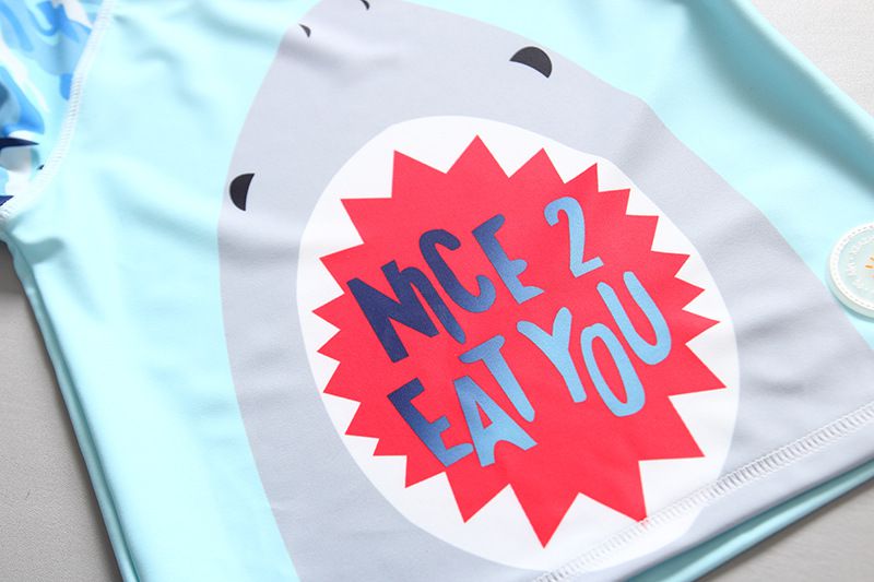 男寶長袖泳裝套裝(附帽子)-大嘴鯊魚-淺藍+灰