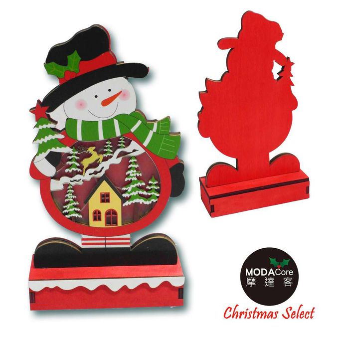 MODACore 摩達客 - 木質製彩繪雪人造型聖誕夜燈擺飾 (電池燈)
