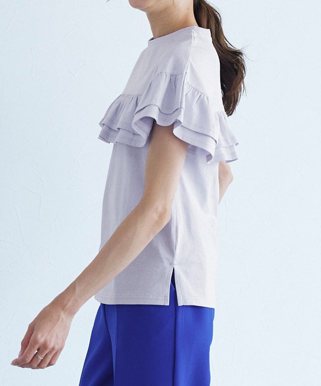 日本 Pierrot - 甜美氣質荷葉滾邊短袖上衣-磚紅橘