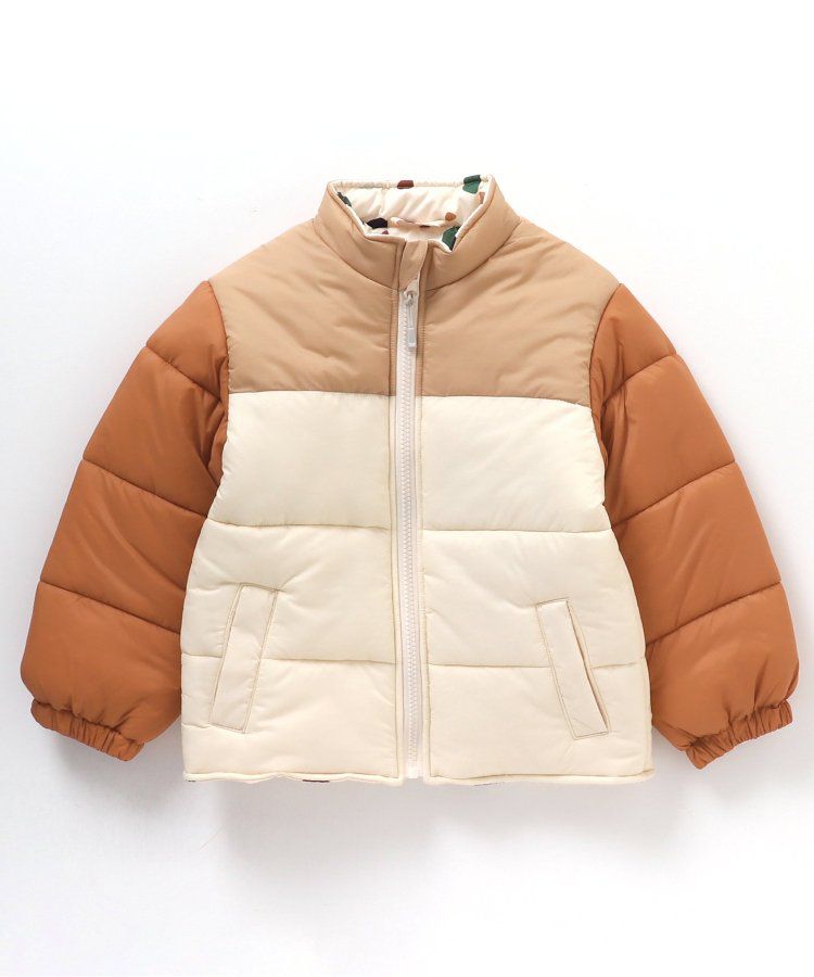 日本 apres les cours - 珍珠光澤正反2WAY鋪棉外套(可機洗)-彩色幾何-橘棕