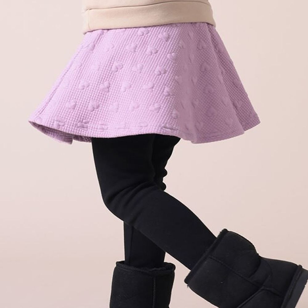 日本 TORIDORY - 極暖彈性裏起毛內搭褲裙-立體愛心-紫
