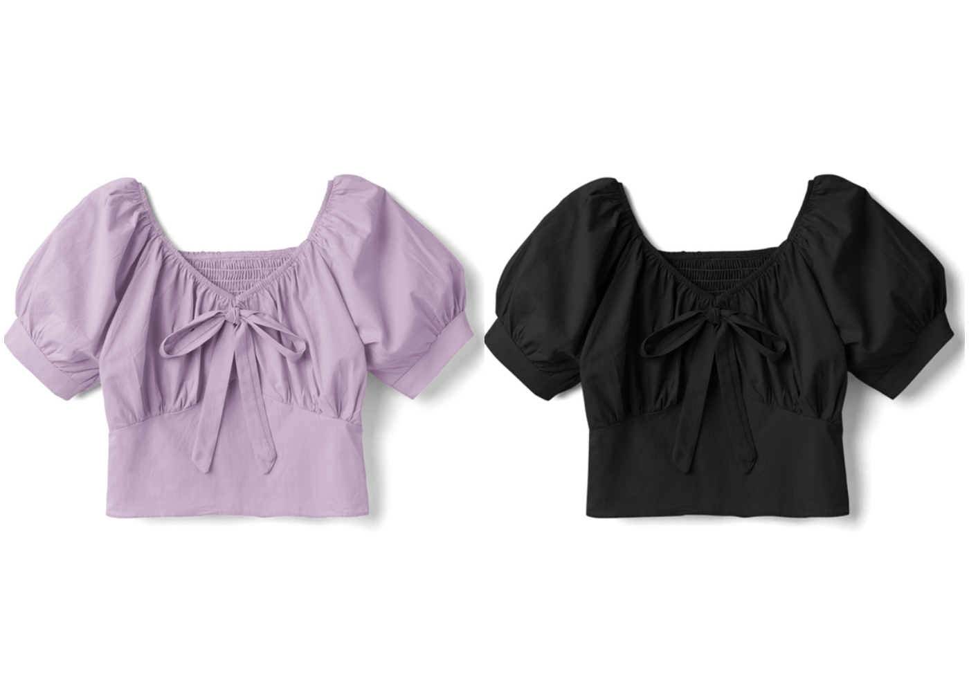 日本 GRL - 氣質抓皺U領蝴蝶結綁帶短版短袖上衣-青春綠